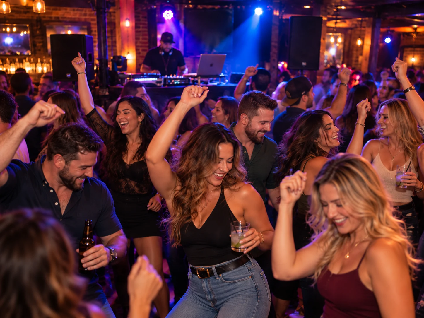 Guests dancing together to DJ music at a lively celebration