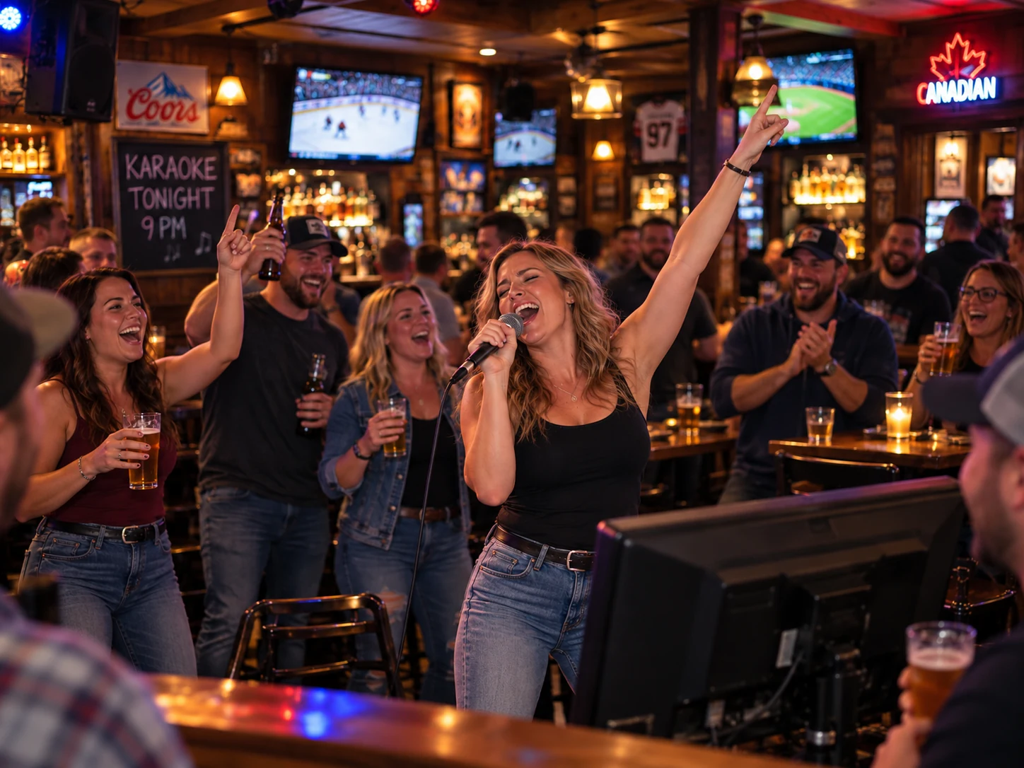 Hosted karaoke entertainment in a relaxed sports bar setting